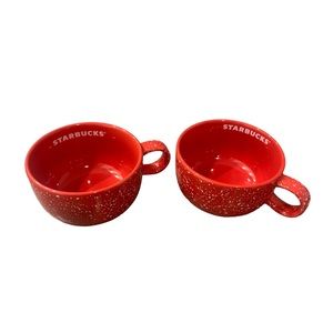 Starbucks Wide Tea Coffee Mugs Red White Confetti Speckle 2019 EUC